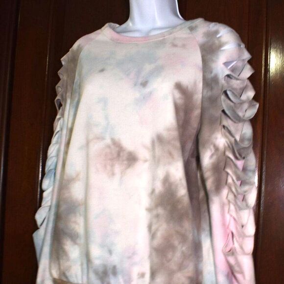 Blue Buttercup Pastel Tie Dye Cut Sleeve Sweatshirt Size Small Cozy - Picture 15 of 15